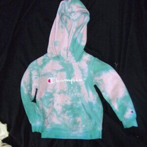 Champion Kids Hoodie in Green and Pink Tie-Dye